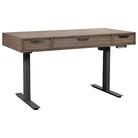 Contemporary Adjustable Lift Desk with a Keyboard Drawer, Outlets, and USB Ports